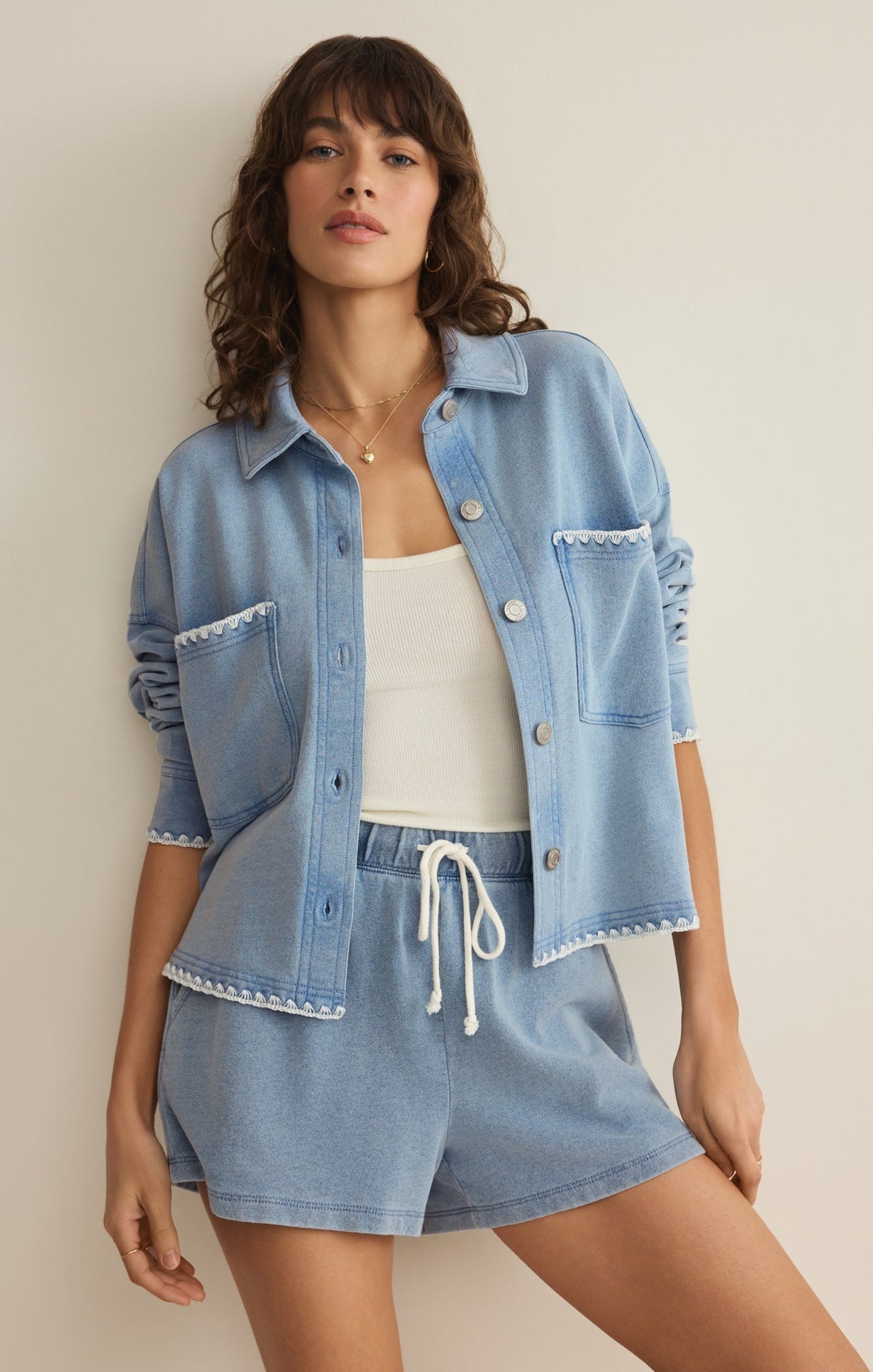 All Day Knit Denim Crop Whipstitch Jacket