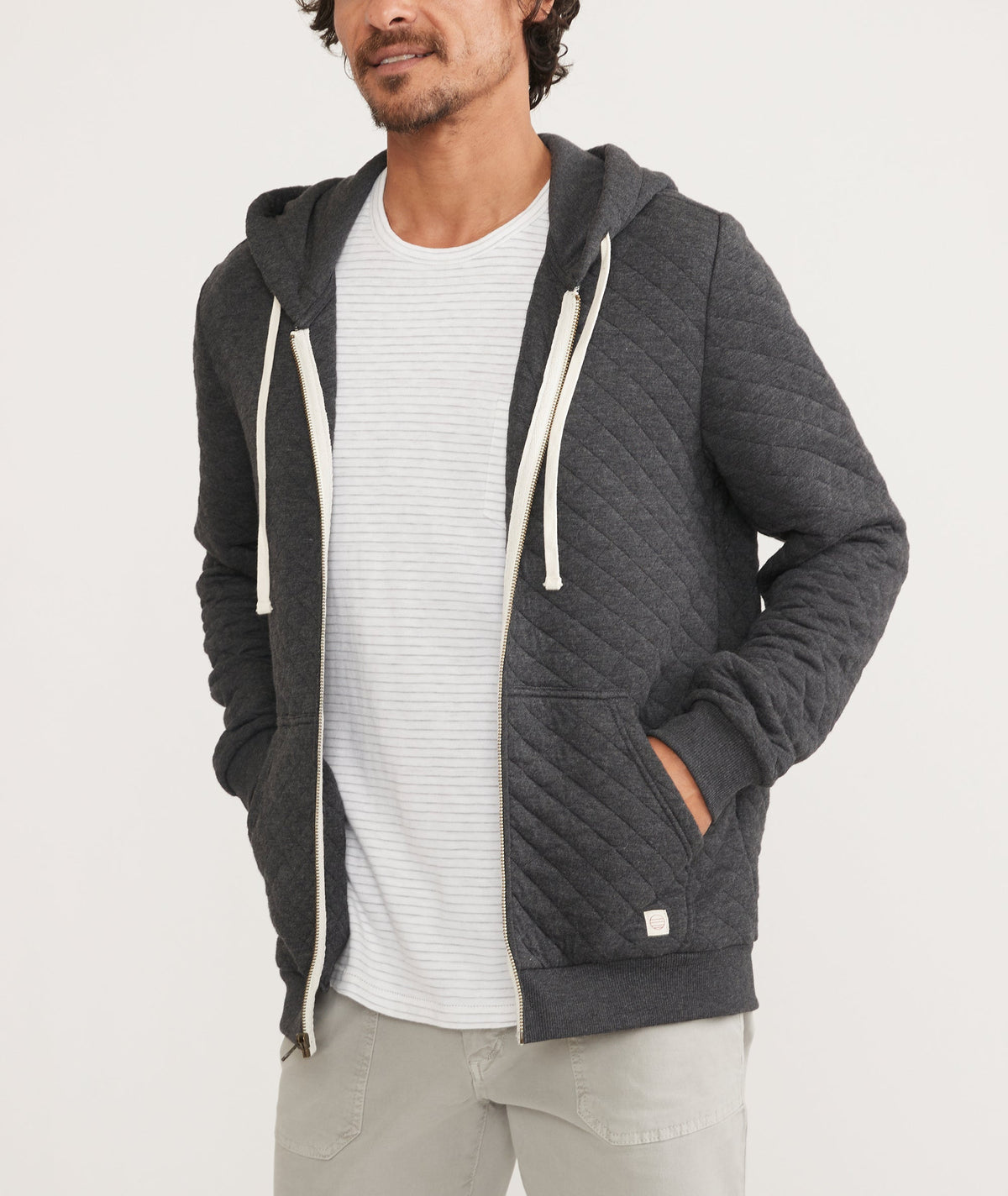 Men's Corbet Quilted Full Zip Hoodie in Dark Heather Grey