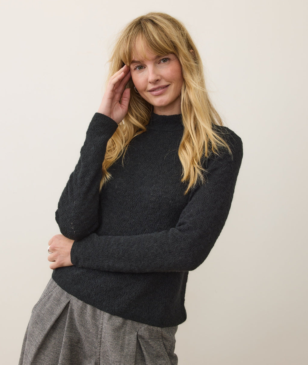 Lucia Pointelle Mock Neck Sweater