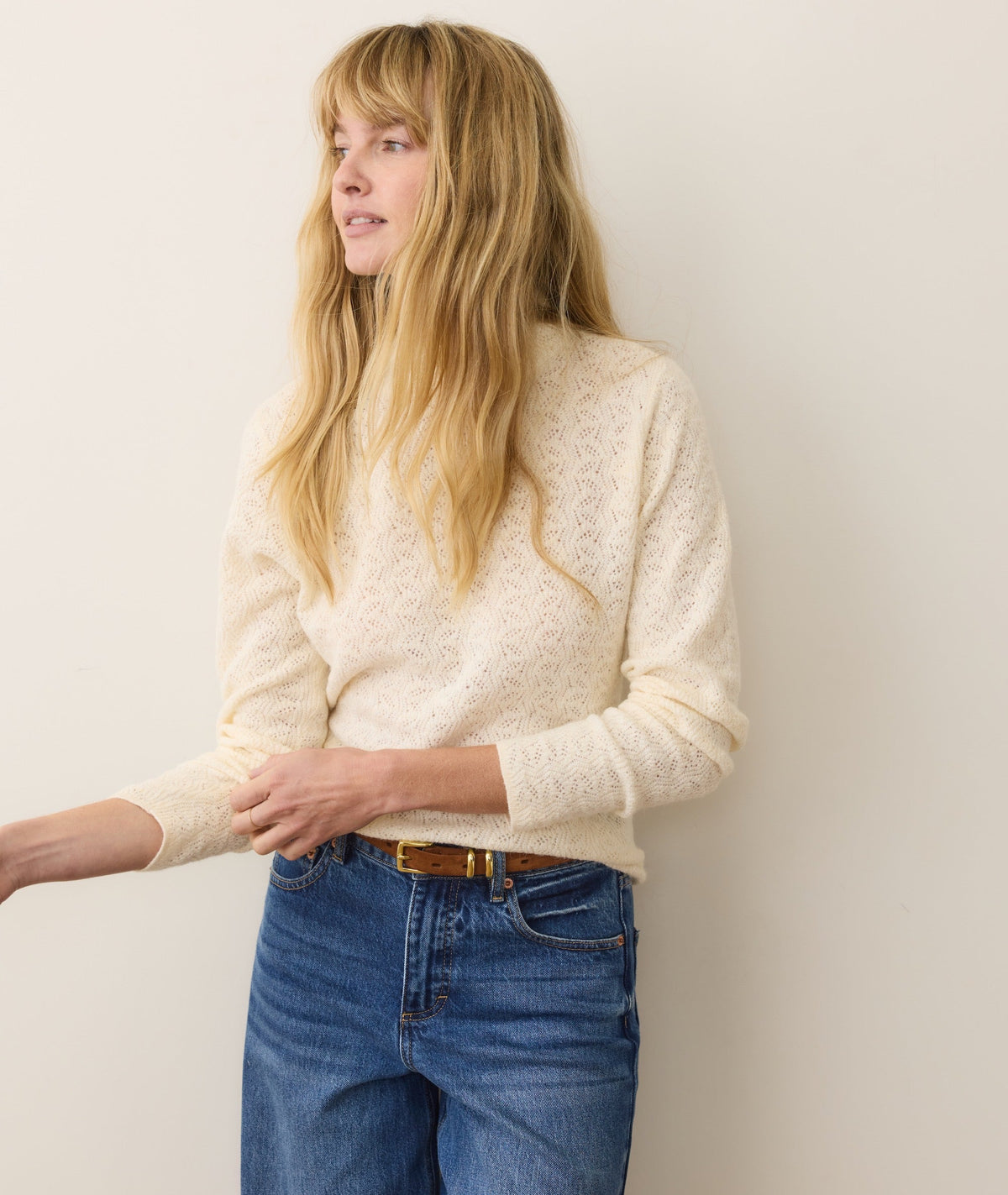 Lucia Pointelle Mock Neck Sweater
