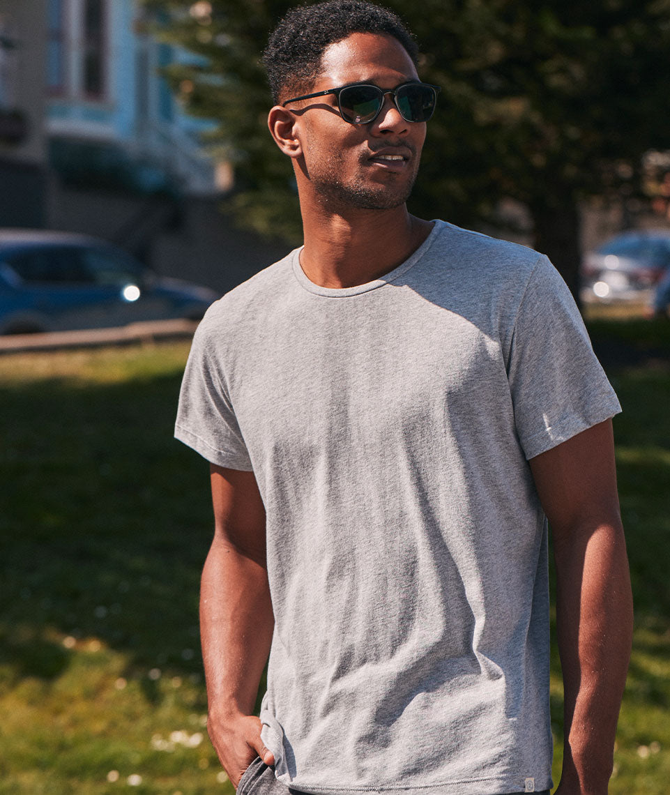 Men's Re-Spun Signature Crew in Light Heather Grey