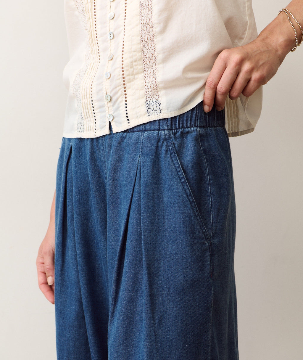 Allison Pleated Wide Leg Denim Trouser