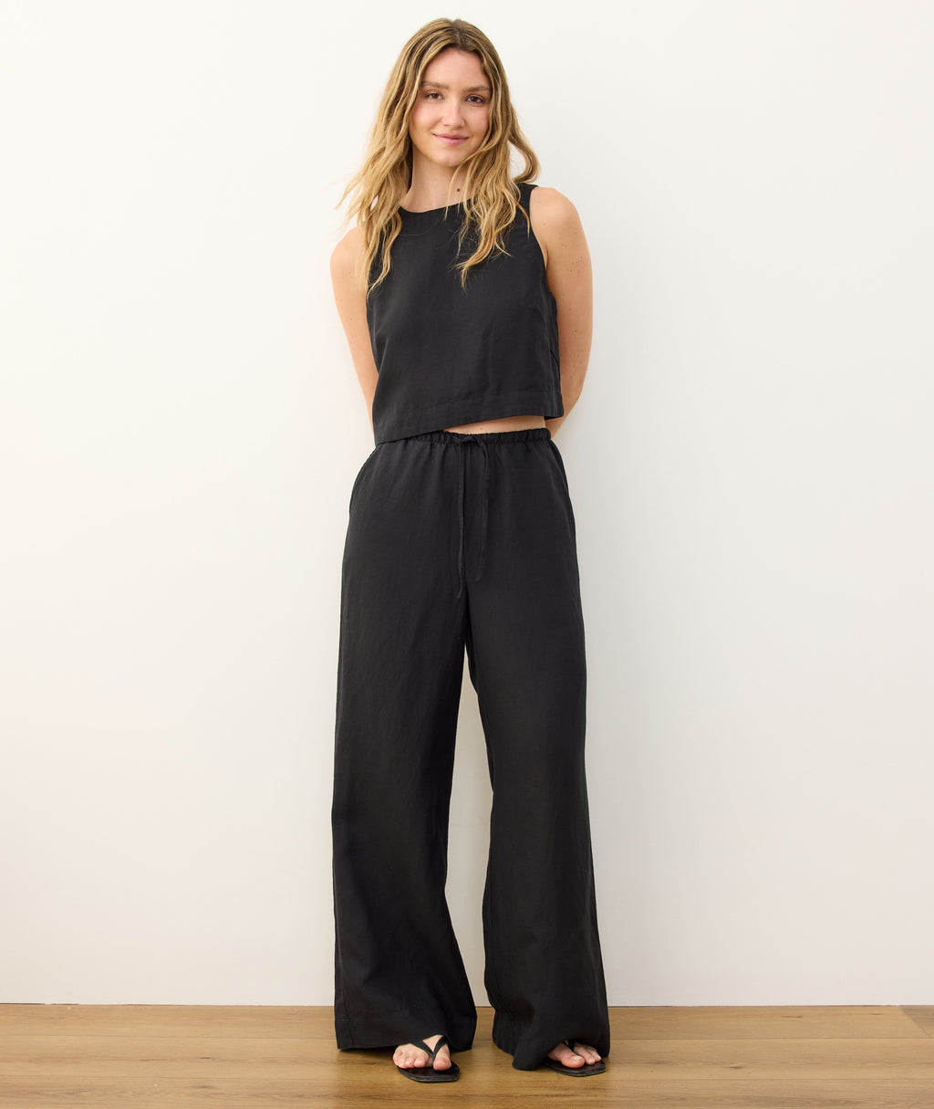 Linen Drawstring Wide Leg Pant