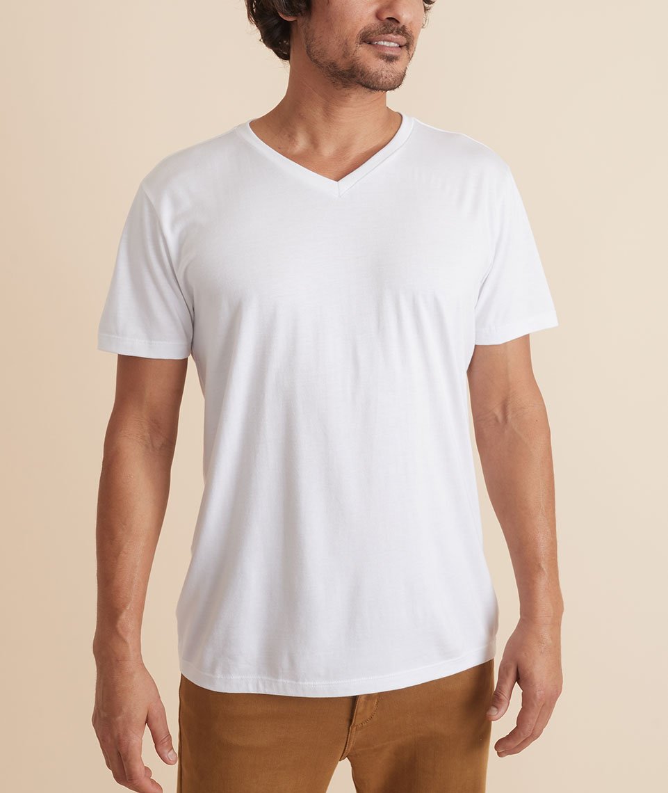 Signature V-Neck Tee in Pure White