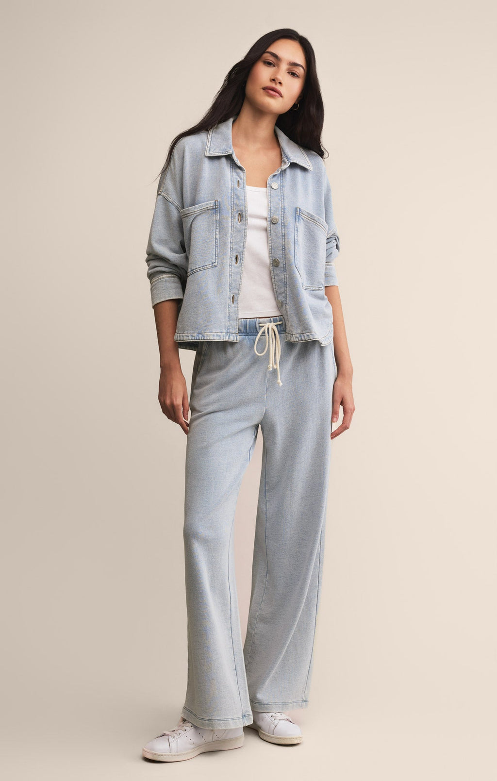 All Day Cropped Knit Denim Jacket
