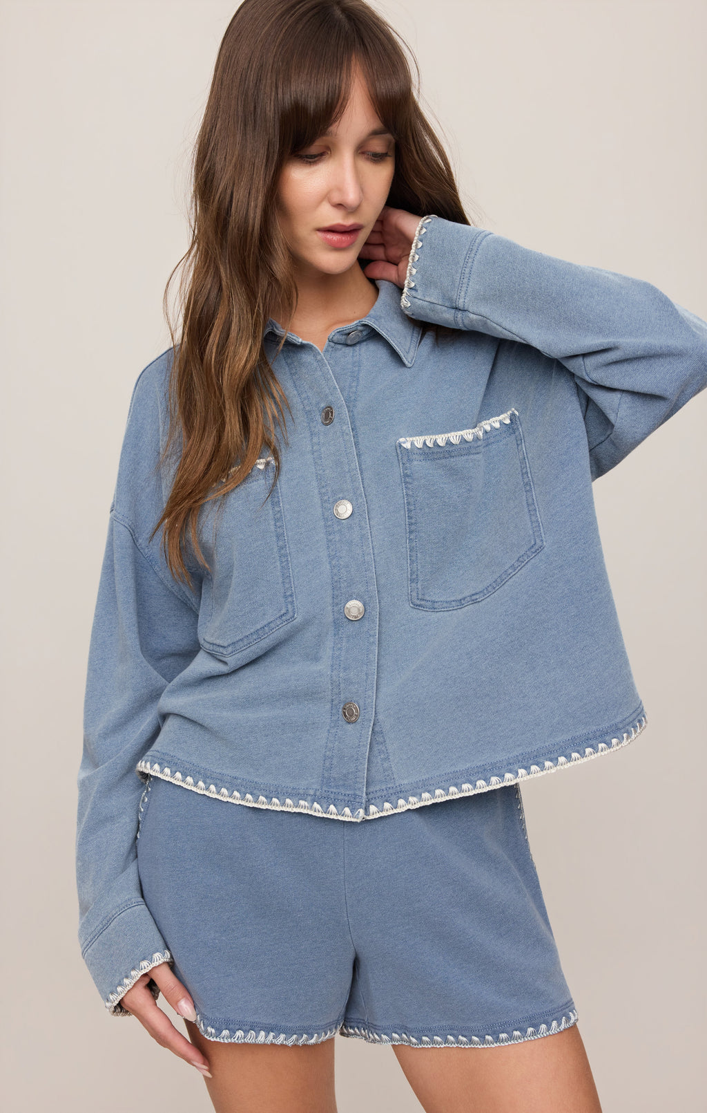 All Day Knit Denim Crop Whipstitch Jacket