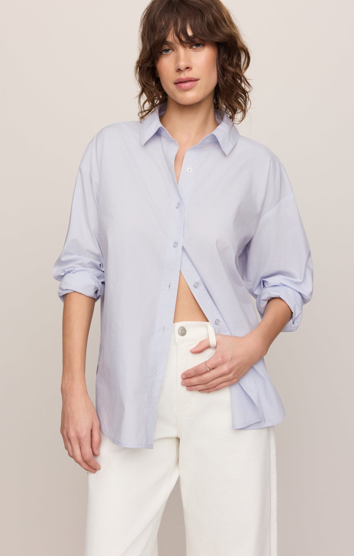 Elevated Poplin Relaxed Button Up Top