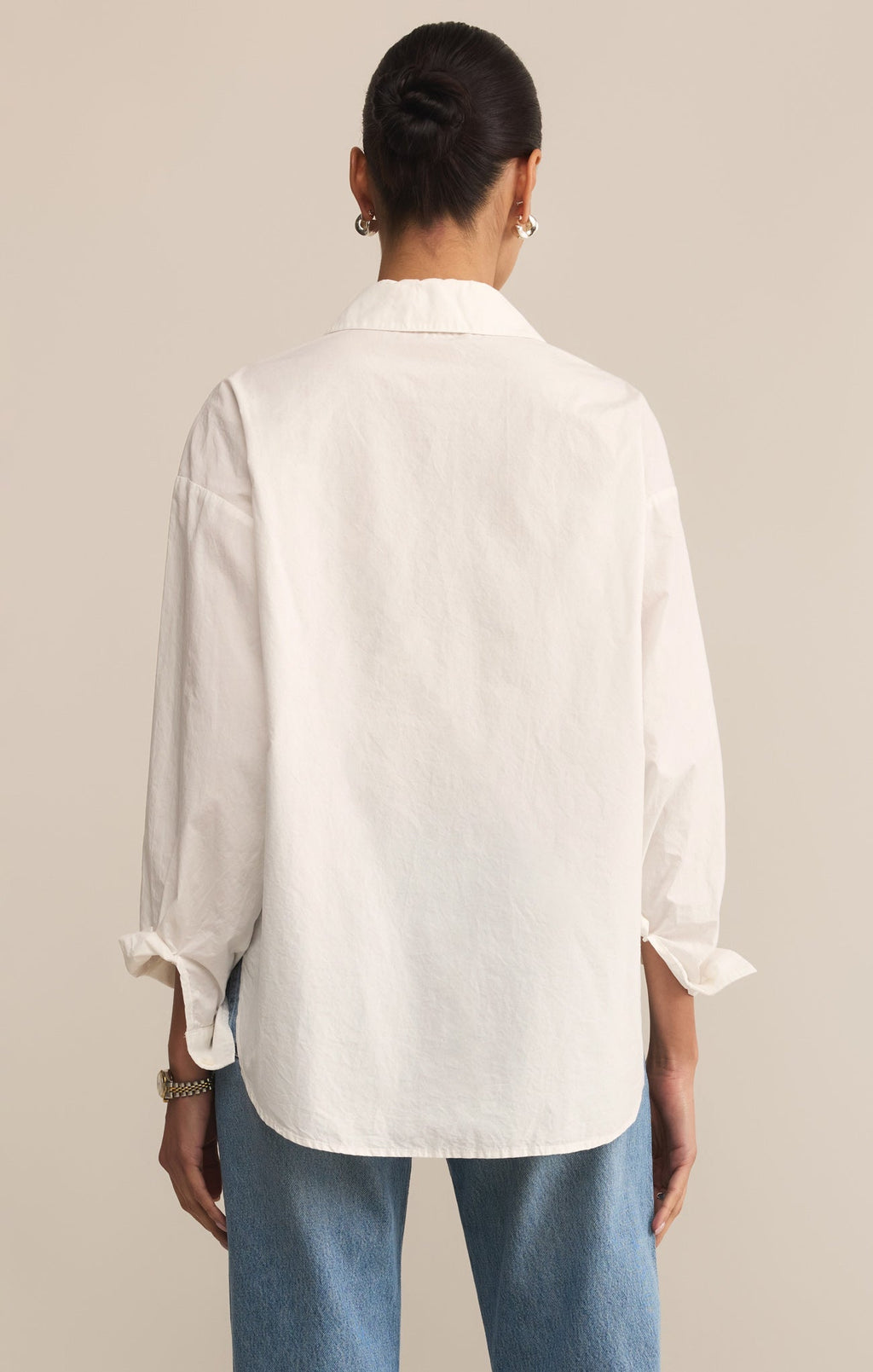 Elevated Poplin Relaxed Button Up Top