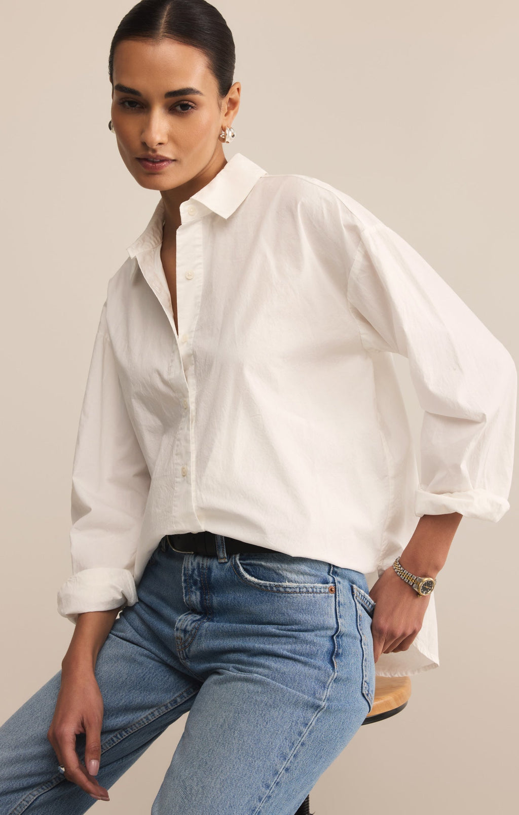Elevated Poplin Relaxed Button Up Top