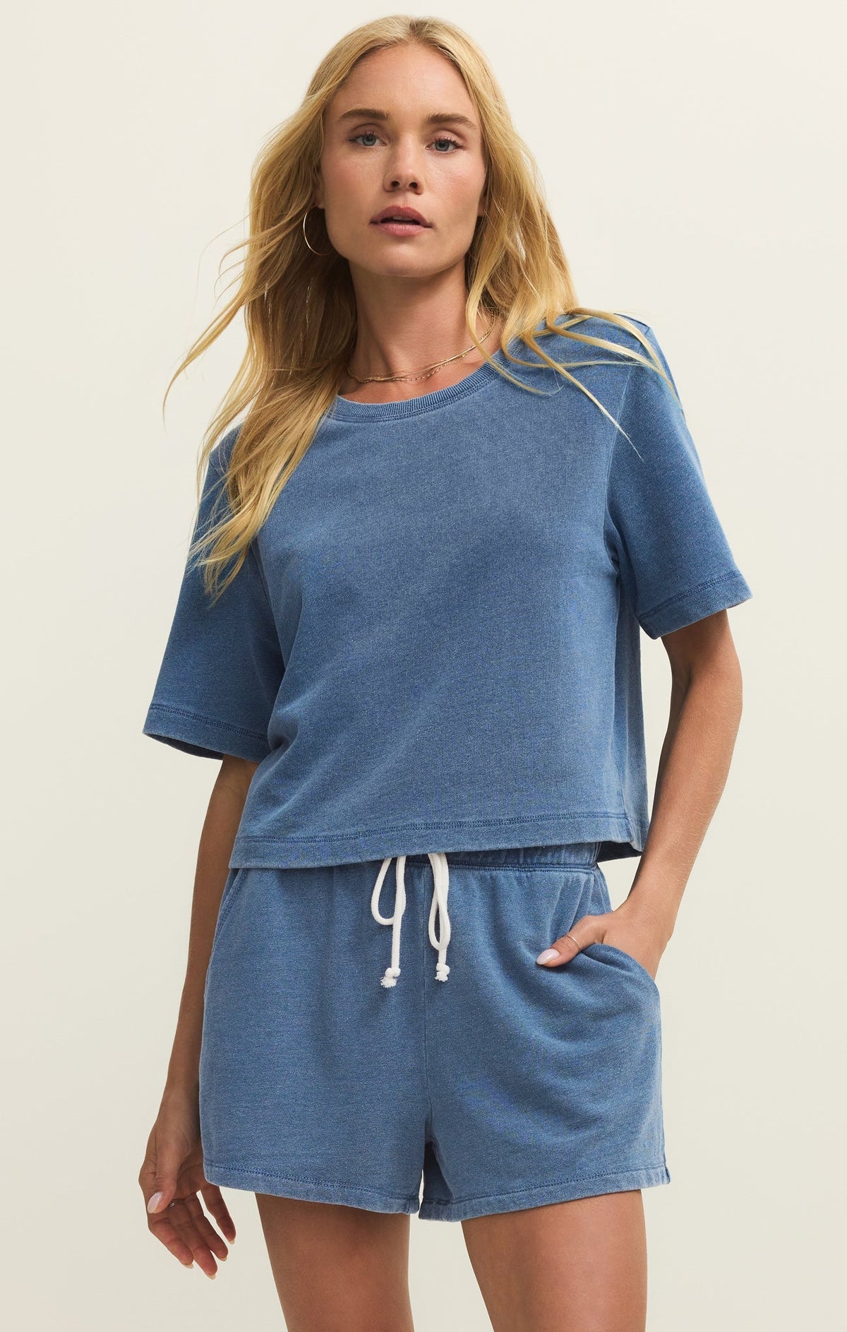 Curran Knit Denim Cropped Sweatshirt