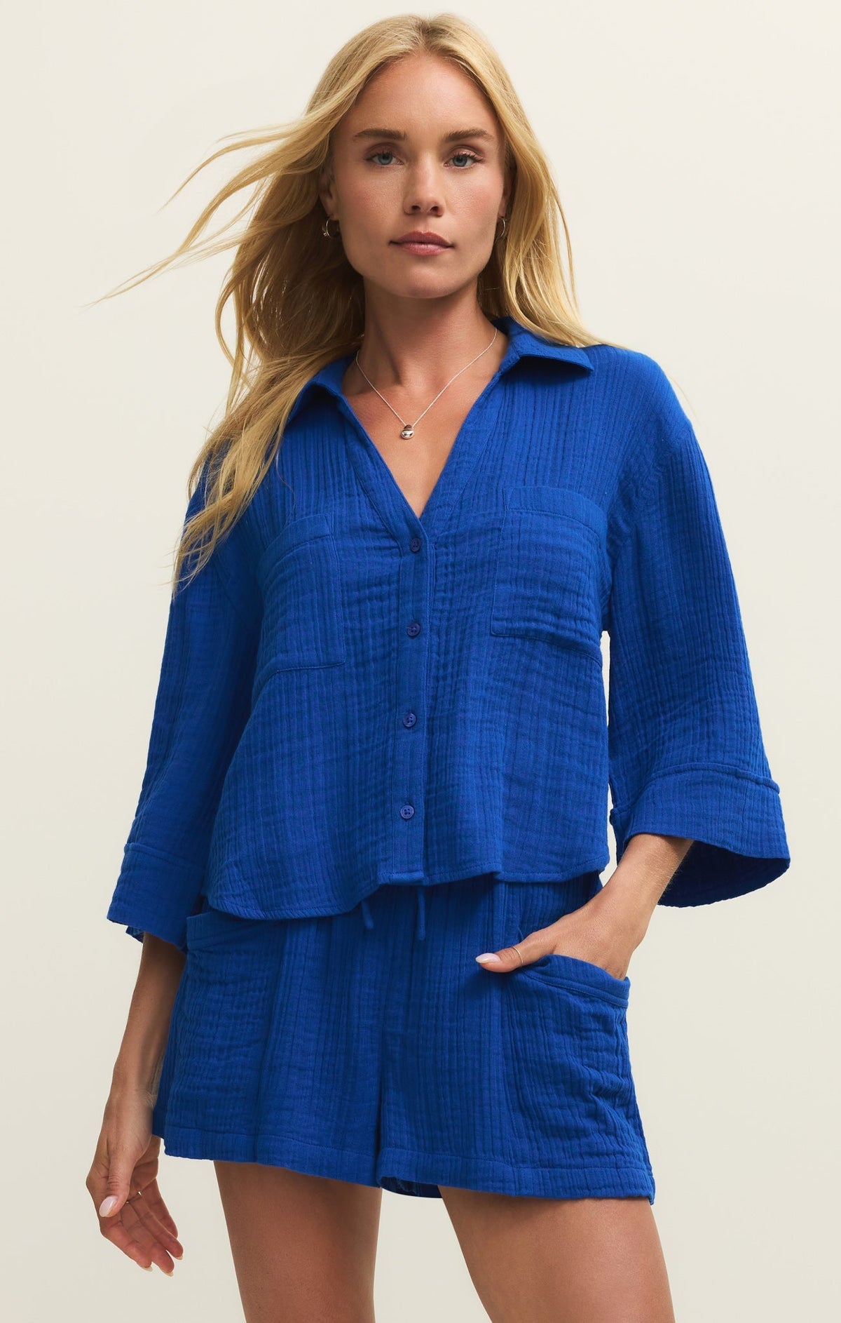 Helena Airy Gauze Button Up