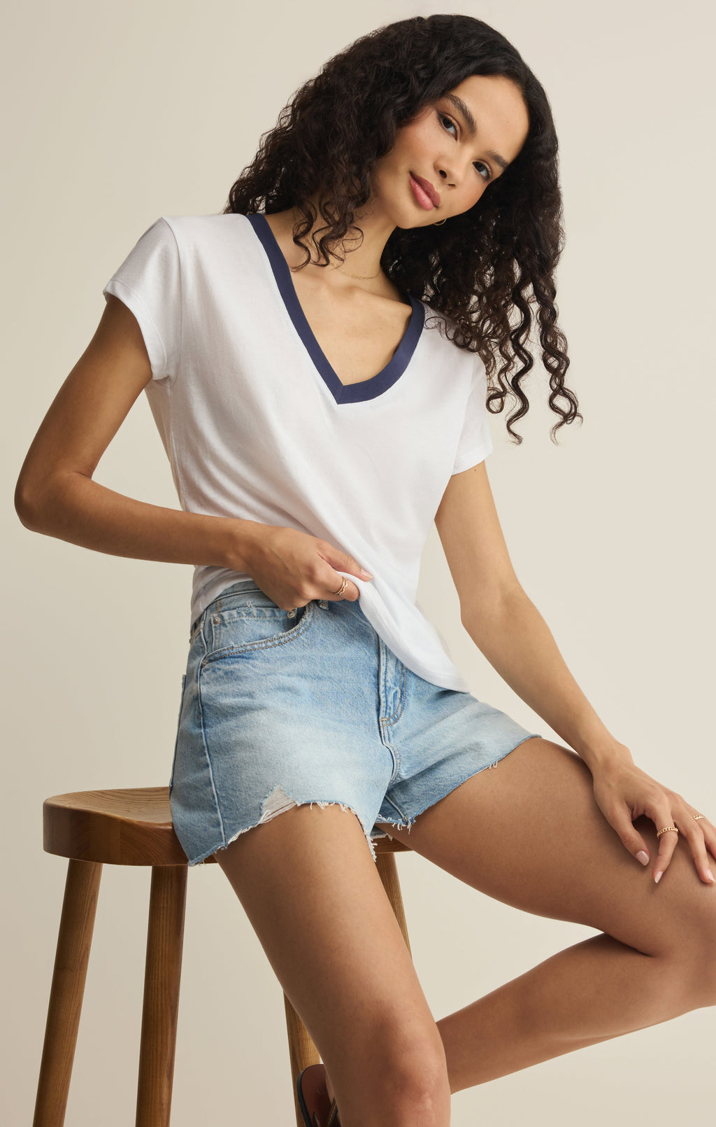 Modern Contrast V-Neck Tee