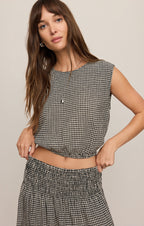 Merit Cropped Gingham Linen Top