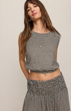 Merit Cropped Gingham Linen Top