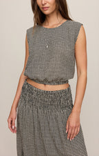 Merit Cropped Gingham Linen Top