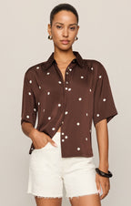 Mari Satin Dot Button Up