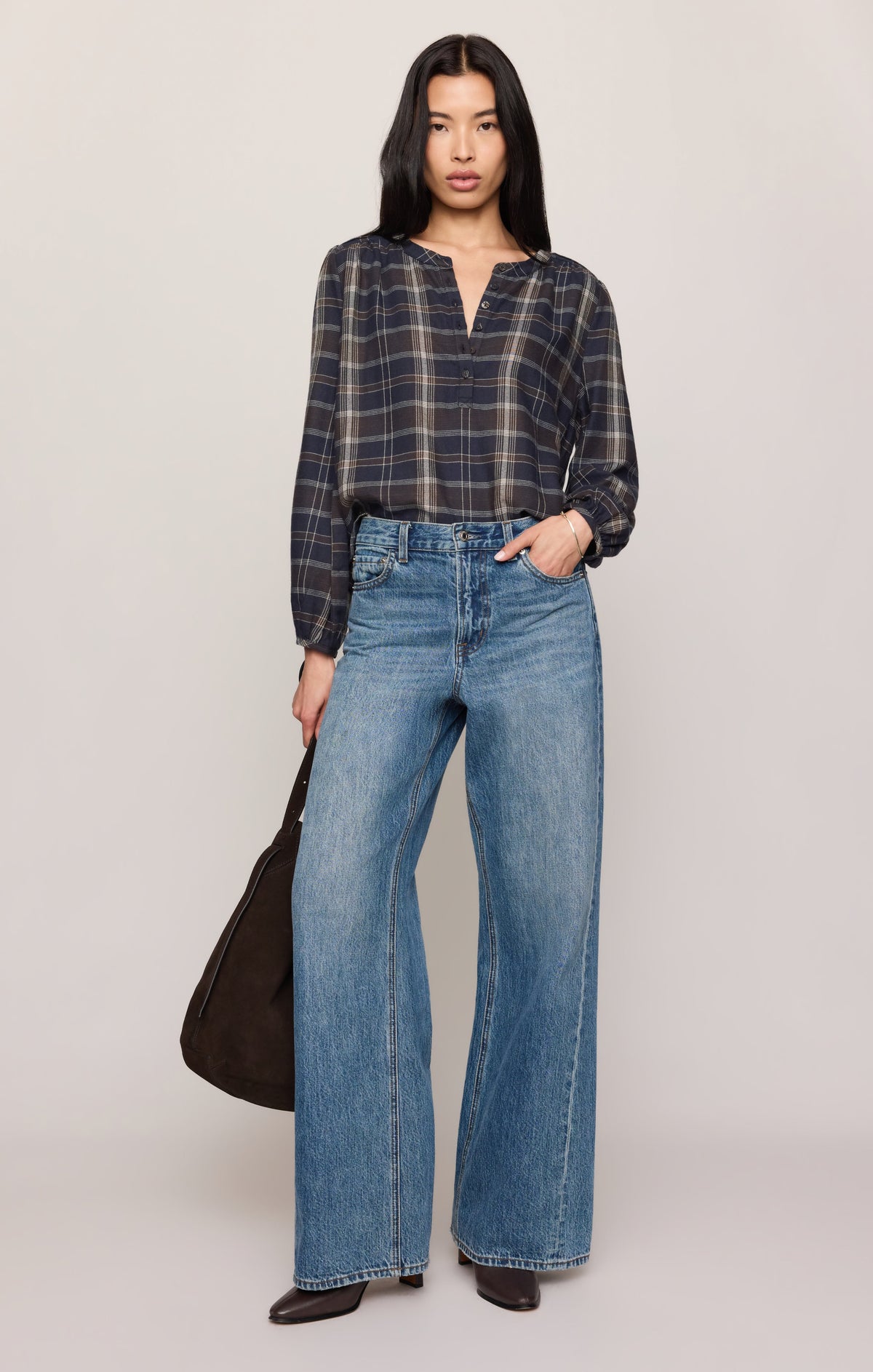 Autumn Plaid Henley Blouse