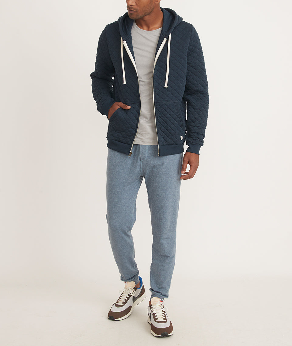 Men's Corbet Quilted Full Zip Hoodie in Navy Heather